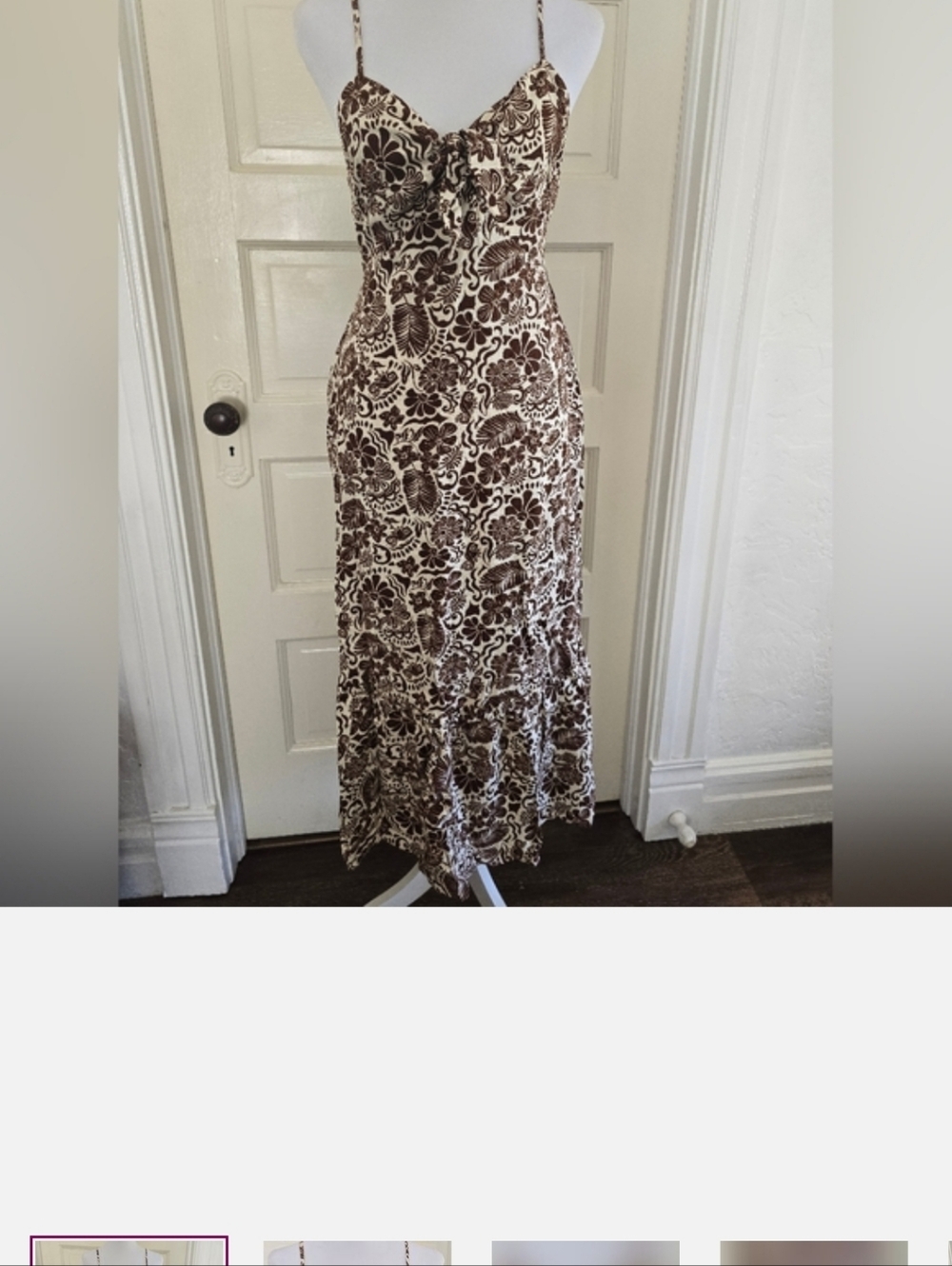 Monteau Brown & Cream Floral Spaghetti-Strap Sun Dress